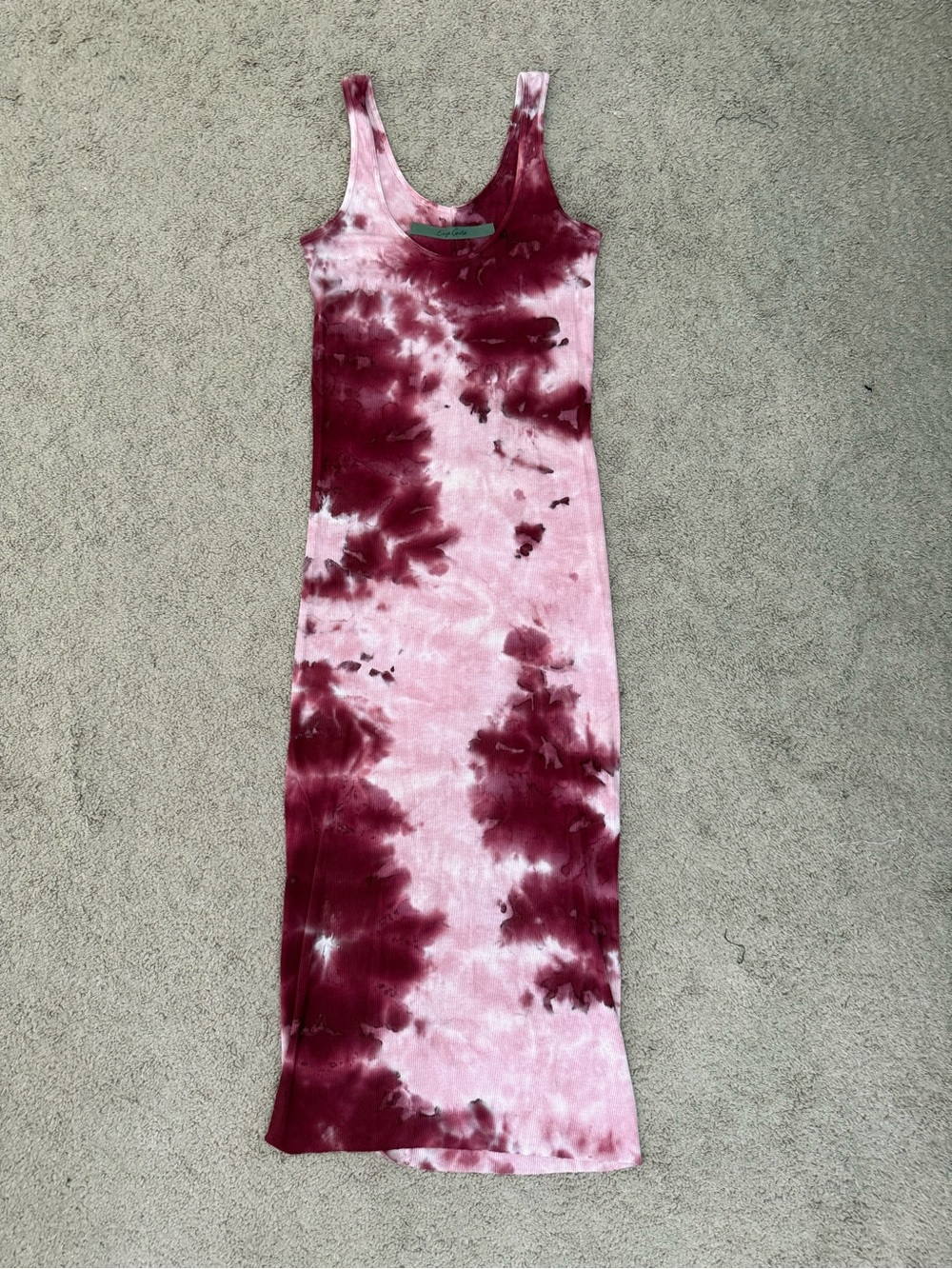 Enza Costa Pink & Burgundy Tie-Dye Rib Tank Midi Dress Silk Blend